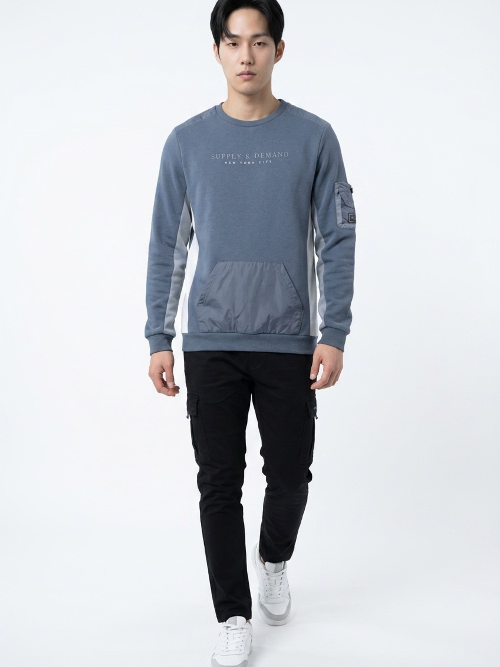 Supply & Demand Mixed Media Men's M Slate Blue Crewneck Streetwear Sweatshirt